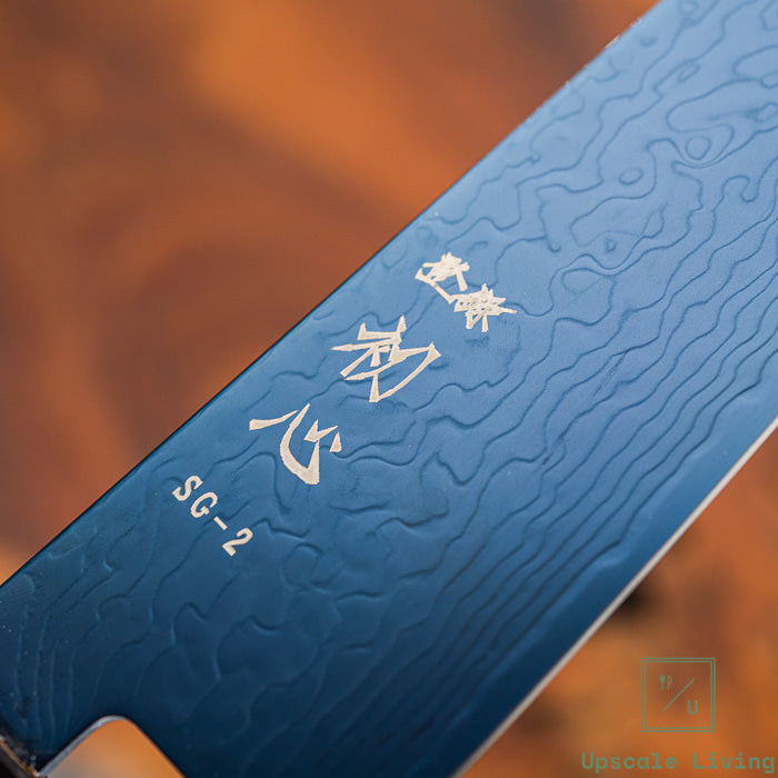 Pisau Dapur Jepang Hatsukokoro Ryuhyo Blue Coating SG2 Damascus Bunka 180mm