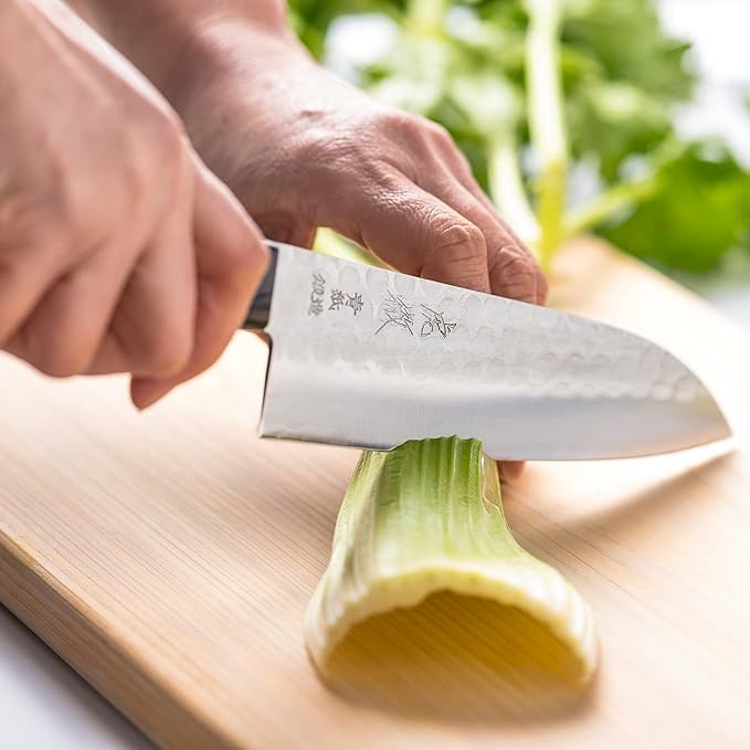 Pisau Dapur Jepang Yasuda hamono Kotetsu AO#2 Clad Nashiji Santoku 165mm (Bolsterless design)