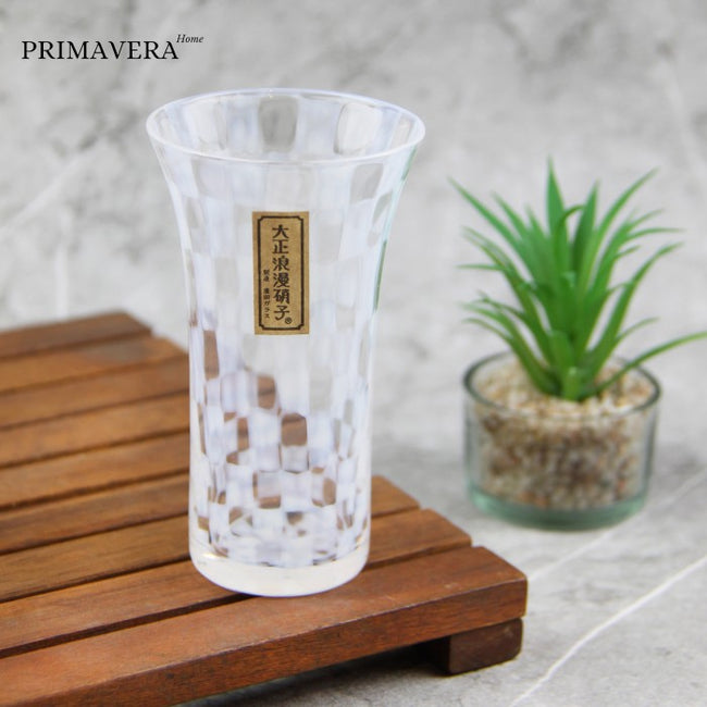 Hirota Glass Taisho Roman Checkered Beer Glass Tokyo Made in Japan