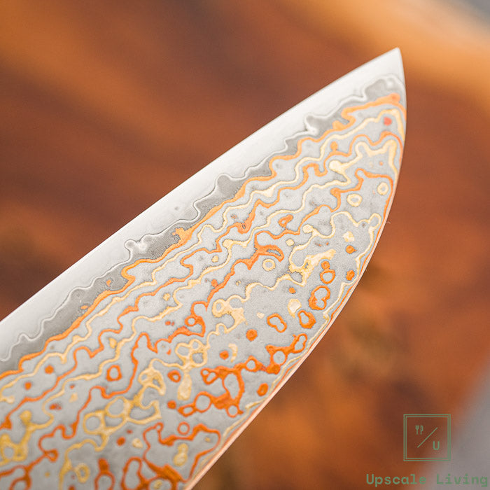 Pisau Dapur Jepang Hatsukokoro Kujaku V-Toku2 Rainbow Damascus Santoku 180mm