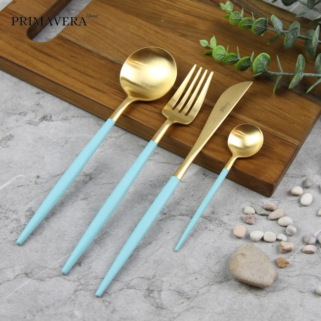 Cutipol Portugal GOA Gold Plated Turquoise Dinner Made in Portugal