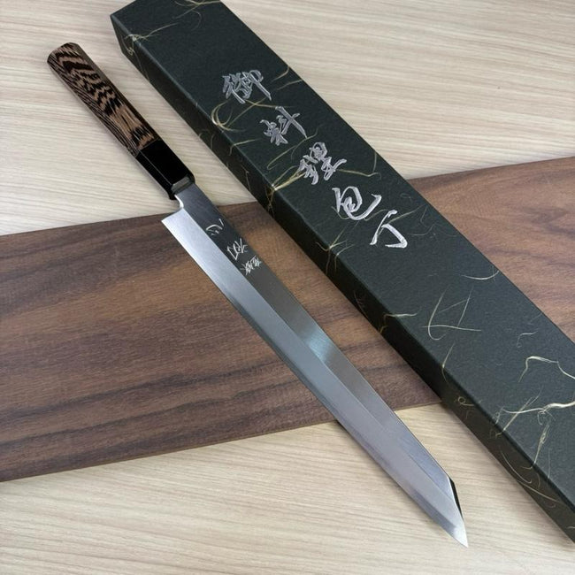 Japanese Knife Hatsukokoro Shirasagi Silver #3 Migaki Kiritsuke Yanagiba 270mm