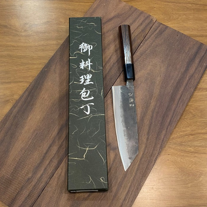 Japanese Artisan Knife Hatsukokoro Kurogane AO#2 Kurouchi Santoku 165mm