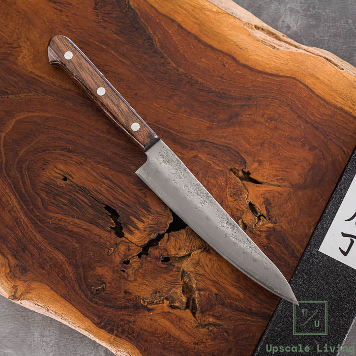 Pisau Dapur Jepang OUL Ginsan Silver#3 Nashiji Petty 135mm Dark Brown Handle