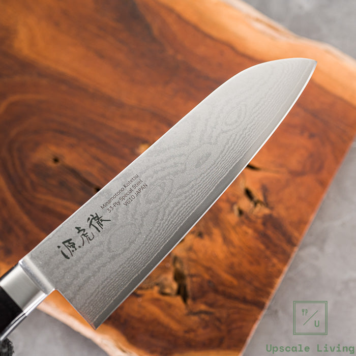 Pisau Dapur Jepang Yasuda hamono Minamotono Kotetsu VG10 Damascus 33-layer Santoku 180MM