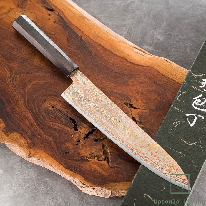 Pisau Dapur Jepang Hatsukokoro Hinotori V-Toku2 Rainbow Damascus Gyuto 240mm