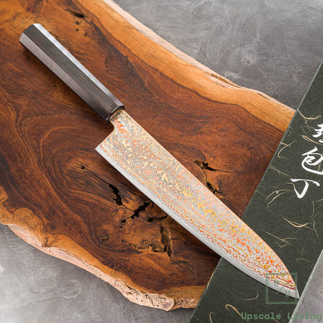 Pisau Dapur Jepang Hatsukokoro Hinotori V-Toku2 Rainbow Damascus Gyuto 240mm