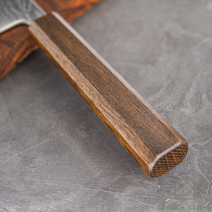 Pisau Dapur Jepang Artisan OUL AUS10A Damascus Uzu Gyuto 210mm Oak Handle