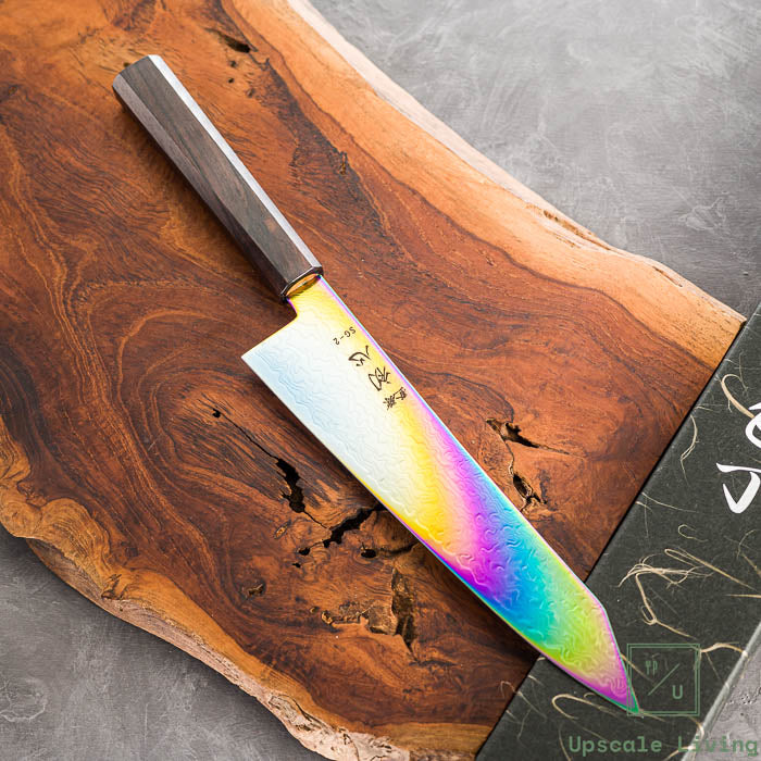 Pisau Dapur Jepang Hatsukokoro Ryuhyo Rainbow Coating SG2 Damascus Kiritsuke Gyuto210mm