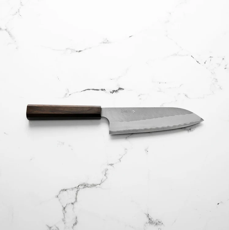 Pisau Dapur Jepang Nigara Hamono  Aogami super steel Tsuchime Santoku180mm