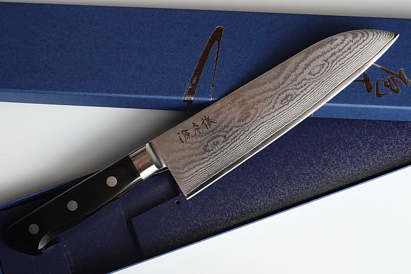 Pisau Dapur Jepang Yasuda hamono Minamotono Kotetsu VG10 Damascus 33-layer Santoku 180MM