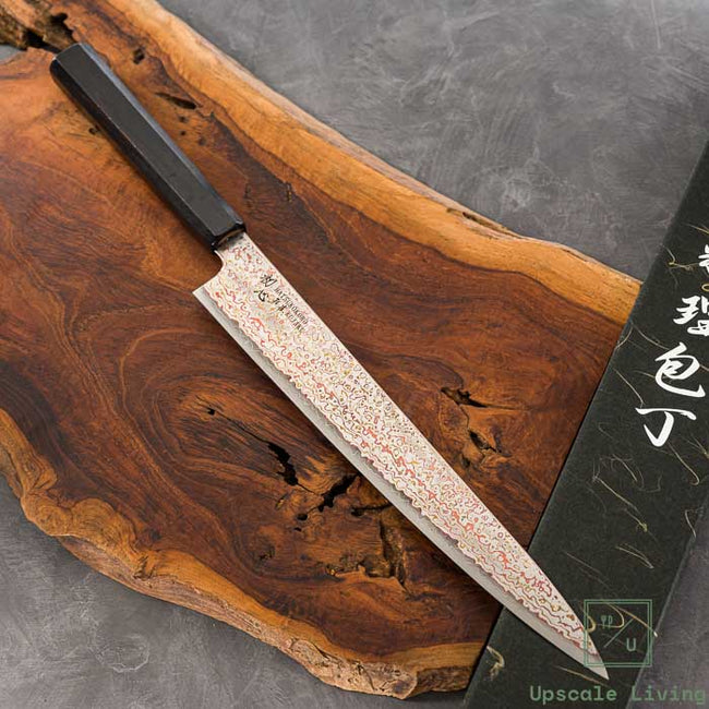 Hatsukokoro Kujaku V-Toku 2 Rainbow Damascus Sujihiki 270mm
