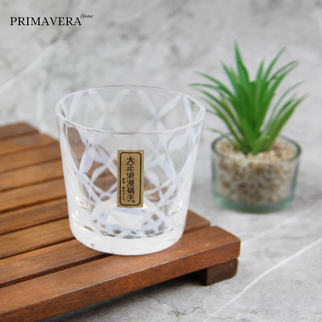 Hirota Glass Taisho Roman Koushi Plaid Whiskey Glass Made in Japan
