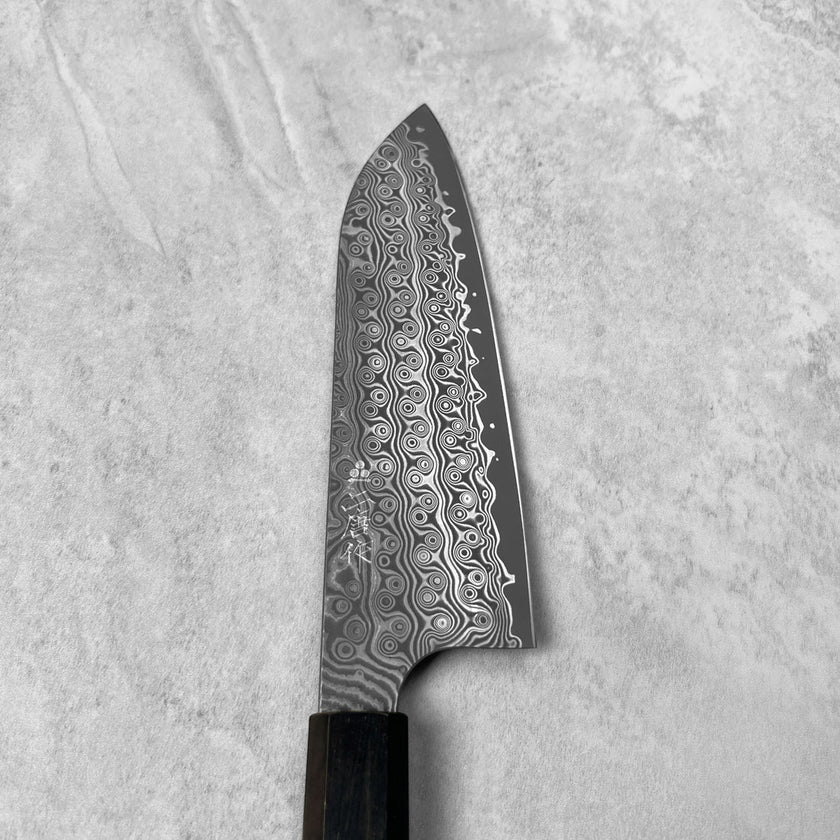 Pisau Dapur Jepang Nigara Hamono SG2 Anmon Raindrop Damascus Santoku 180mm