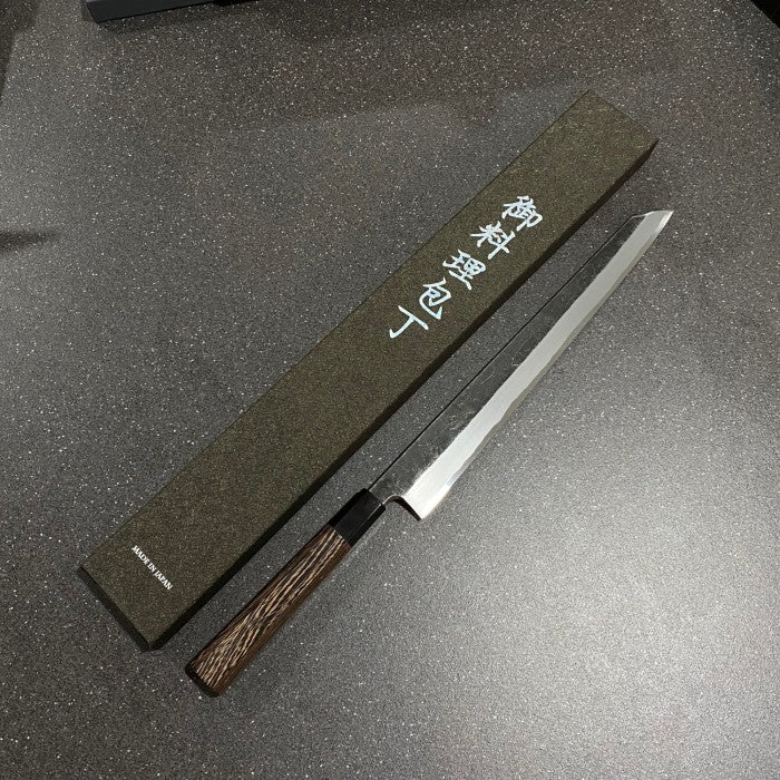 Japanese Knife Hatsukokoro Aogami #2 Shirasagi Kurouchi Tsuchime Kiritsuke Yanagiba 330mm